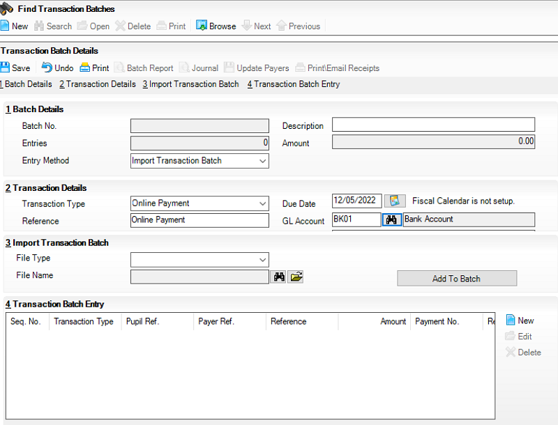 Fees Batch Entry