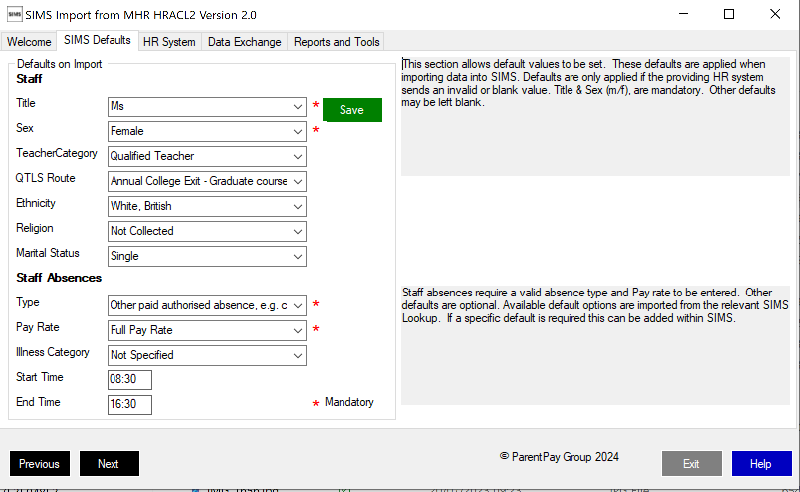 Setting Defaults for MHR