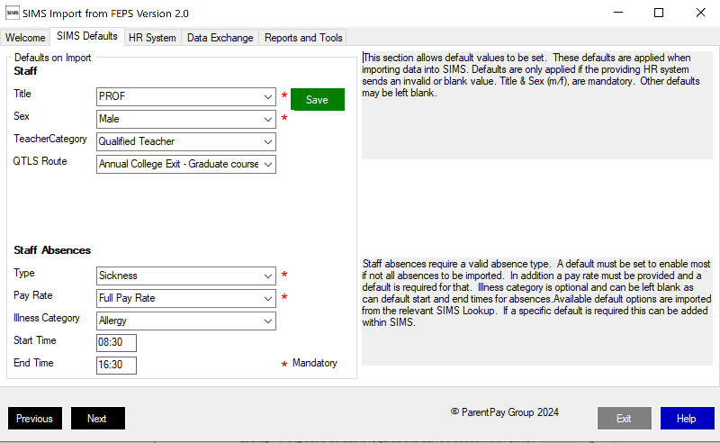 Setting Defaults for FEPS customers