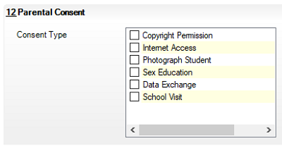 Consents on the student form in SIMS