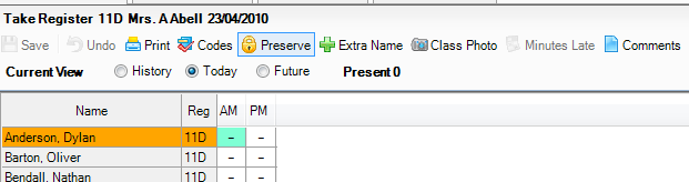 View of attendance with limited permissions