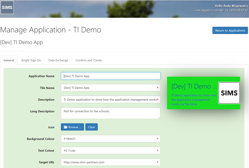 SIMS ID - TI Application Page 1