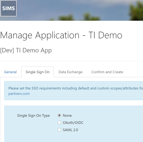SIMS ID - Partner App Page 2 SSO