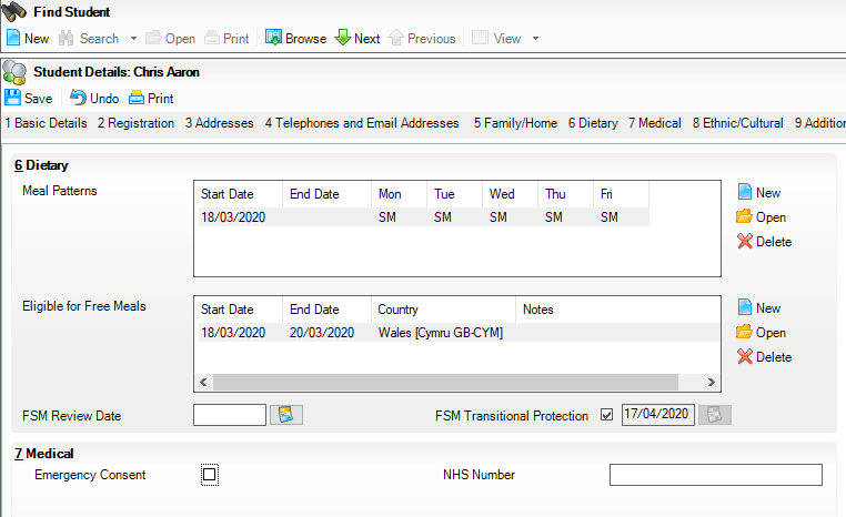 Screen showing UCTP application date