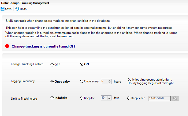 Set up for change tracking in SIMS 7