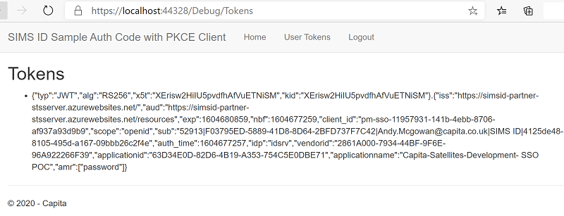 SSO - Token Display